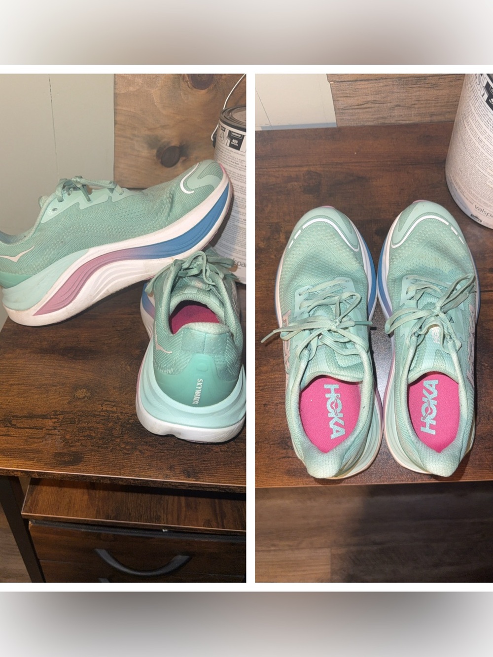 Hoka Women’s Mint Green Athletic Running Shoes with Pink Insoles